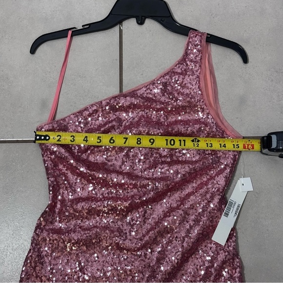 Aqua Womens Pink Sequined Mini One Shoulder Formal Cocktail/ Party Dress S - Picture 7 of 9